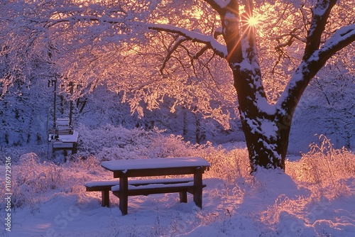 bench in winter photo