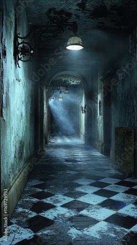 Wallpaper Mural Mysterious Abandoned Hallway with Dim Lighting and Shadows Torontodigital.ca