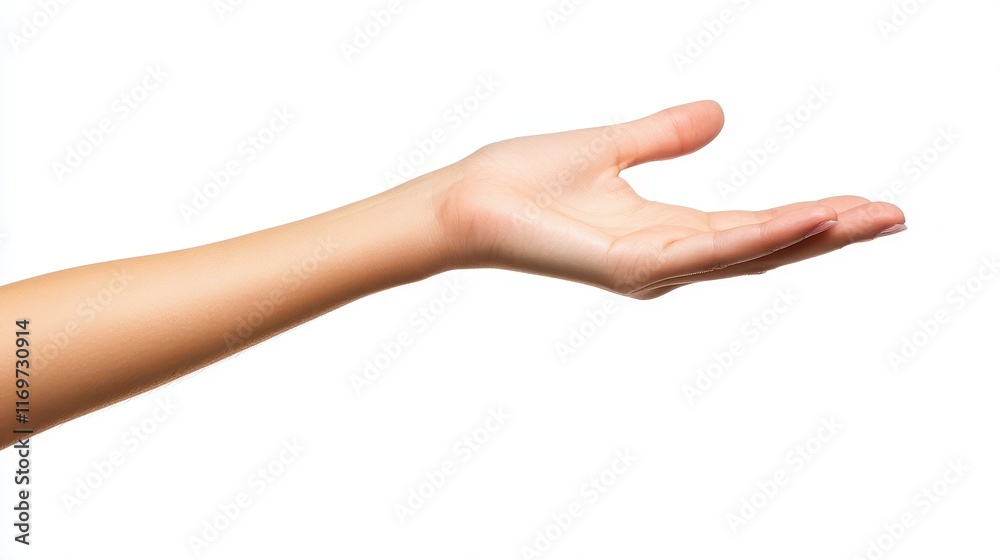 A female hand and arm gesture, isolated on a white background. A female hand and arm gesture, isolated on a white background.