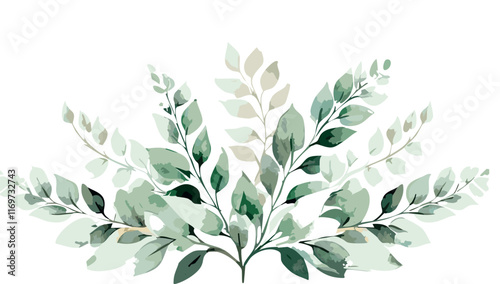 Watercolor had drawn  leaves, simple soft background design, blank wallpaper vector illustration.Seamless herbal composition for wedding or greeting card. Spring Border with leaves eucalyptus.