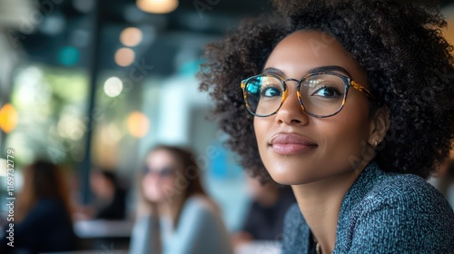 A focused business professional engaged in a meeting with colleagues, highlighting a corporate and teamwork concept. photo