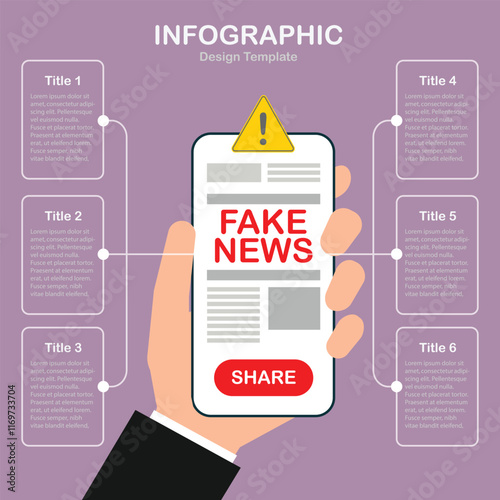 Hand holding phone with fake news concept stock illustration