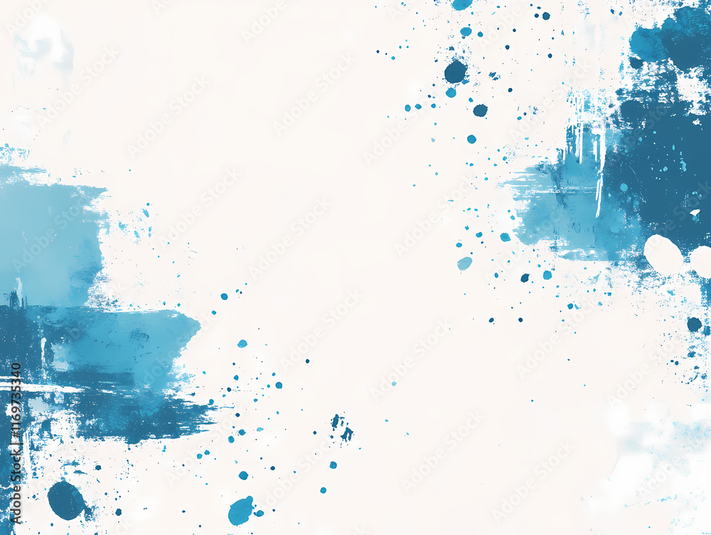 Obraz premium Abstract blue watercolor painting with splatters and brushstrokes on a white background. A dynamic and expressive artwork.