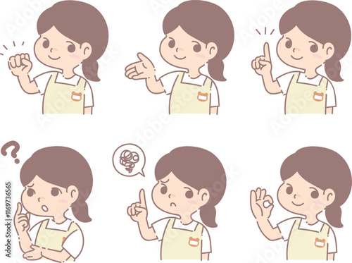 保育士女性の表情セット