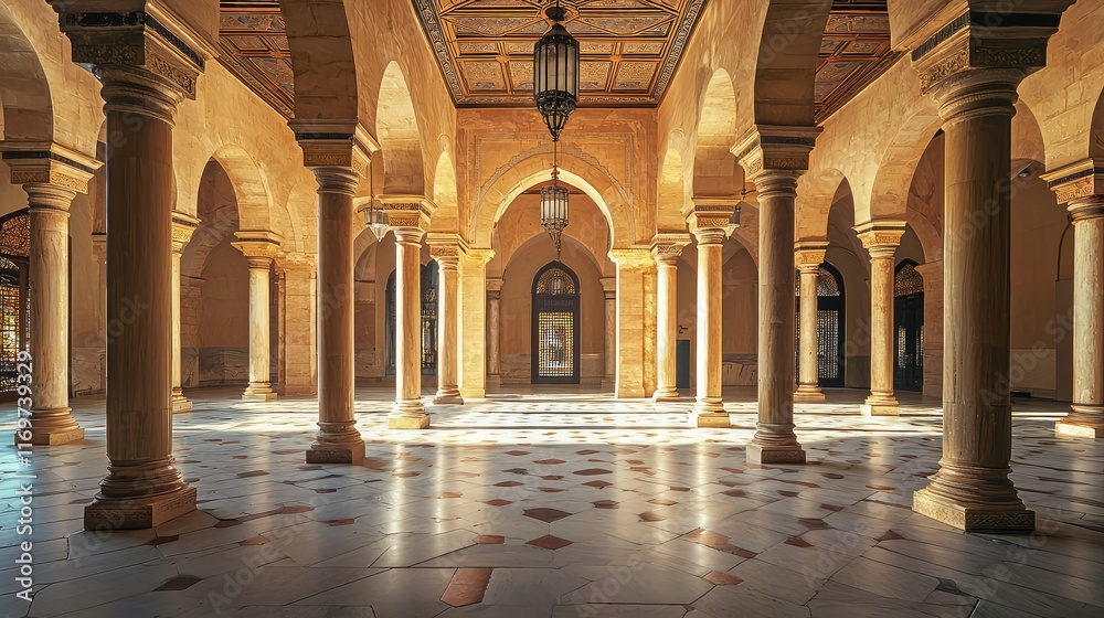 Magnificent Architectural Interior with Pillars and Sunlight Magnificent Architectural Interior with Pillars and Sunlight