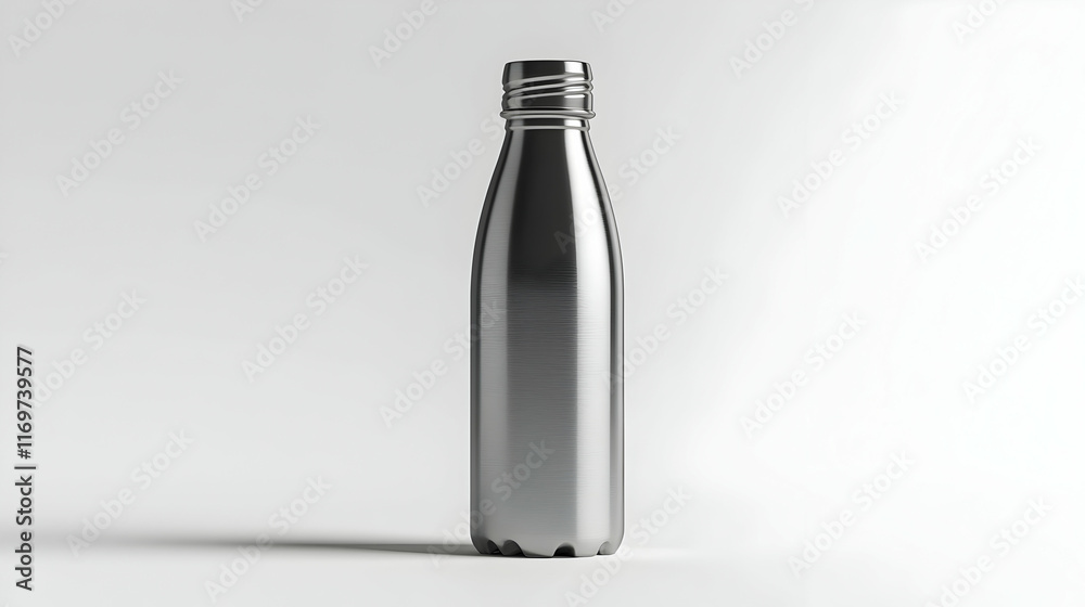 Sleek reusable metal water bottle mockup, shining on a white background Sleek reusable metal water bottle mockup, shining on a white background
