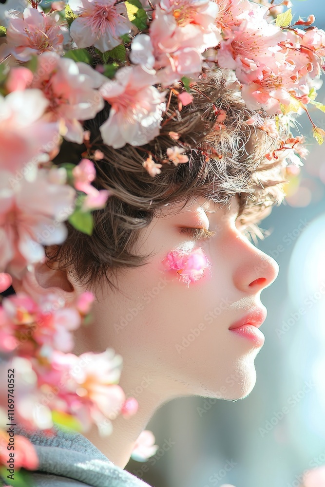 Fototapeta premium Delicate Spring Beauty with Floral Crown