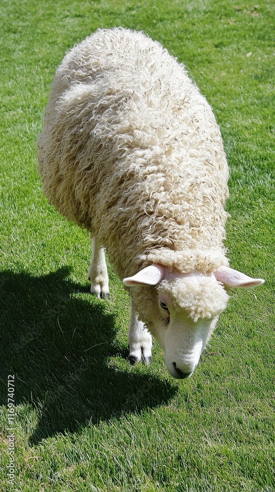 Curious Sheep Grazing on Fresh Green Grass in a Sunlit Field Curious Sheep Grazing on Fresh Green Grass in a Sunlit Field
