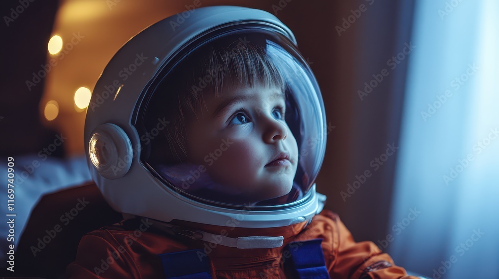 A little boy in an astronaut helmet dreams of becoming a rocket pilot, dressed in a spaceman costume. A little boy in an astronaut helmet dreams of becoming a rocket pilot, dressed in a spaceman costume.