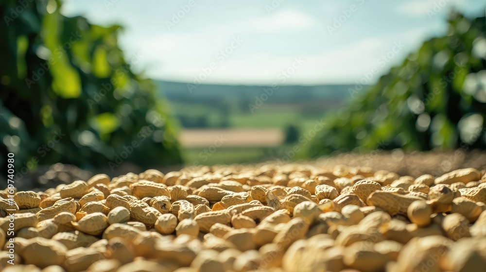 Obraz premium Freshly Harvested Peanuts Lying on Farm Field Under Bright Sky