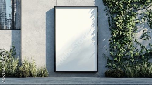 Blank potrait frame on city wall