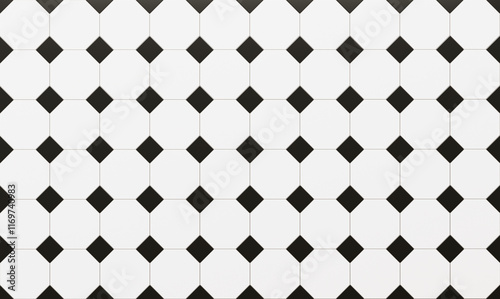 Tiles in an old fashioned classy pattern. Vintage backdrop in black and white texture top view