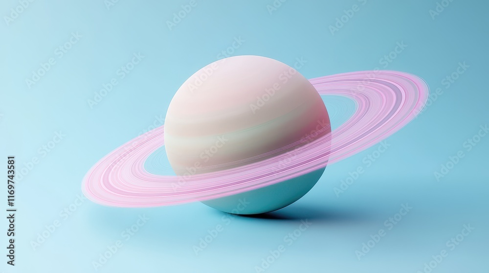 Obraz premium A minimalistic model of Saturn featuring soft pink rings against a light blue background.