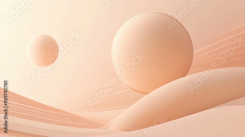 A minimalistic planetary model featuring soft pastel orange and pink hues set against a gradient background. photo