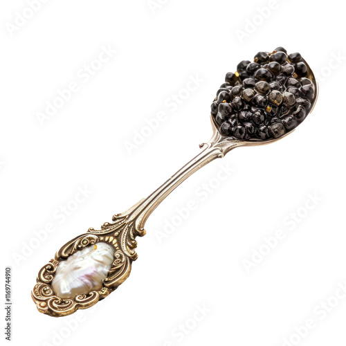 Osetra caviar served on a  spoon isolated on transparent background.  photo