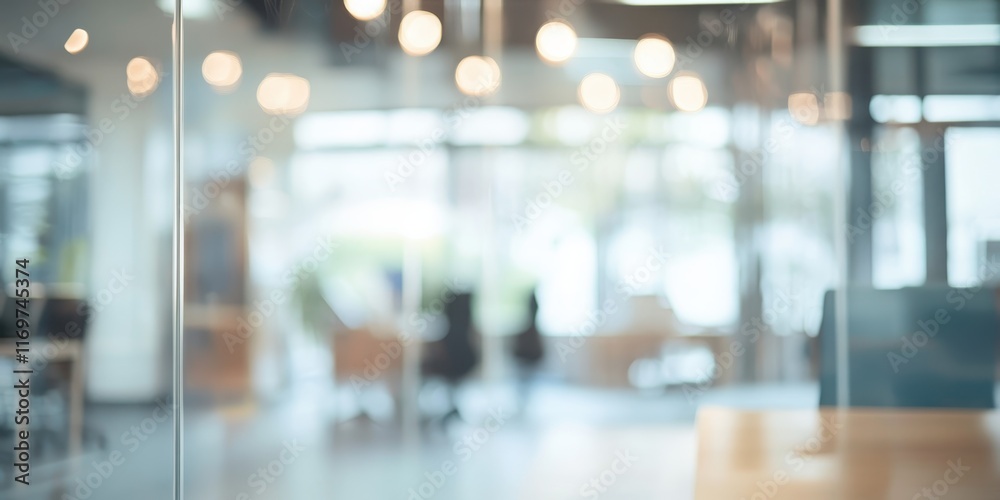 blurred office interior, glass partition, bokeh lights, modern workspace, out of focus background, corporate environment, soft lighting, minimalist design, clean aesthetic, professional setting, refle blurred office interior, glass partition, bokeh lights, modern workspace, out of focus background, corporate environment, soft lighting, minimalist design, clean aesthetic, professional setting, refle