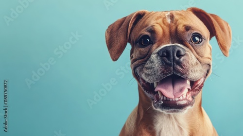 A portrait of a cute and joyful Shiba Inu dog, captured with its vibrant personality against a banner with ample copy space. photo