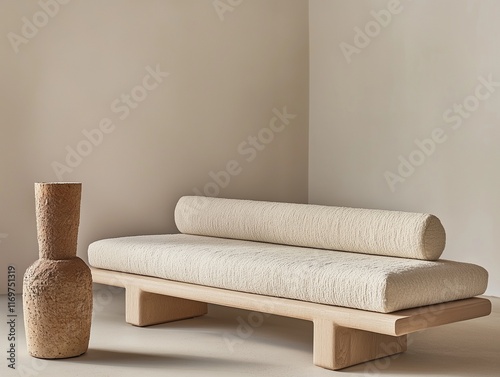 View a minimalist Scandinavian-style living room showcasing a modern sofa and a stylish vase.