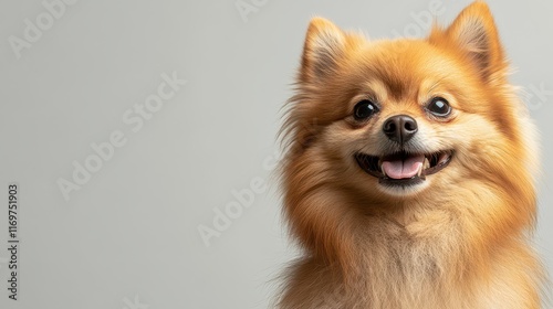 A portrait of a cute and joyful Shiba Inu dog, captured with its vibrant personality against a banner with ample copy space. photo