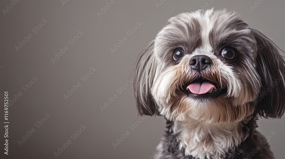 A portrait of an adorable and joyful Shih Tzu dog, showcasing its cheerful personality against a banner with ample copy space. A portrait of an adorable and joyful Shih Tzu dog, showcasing its cheerful personality against a banner with ample copy space.