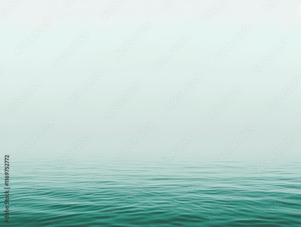 Obraz premium Serene teal water meets a misty sky. A minimalist seascape, perfect for tranquility.