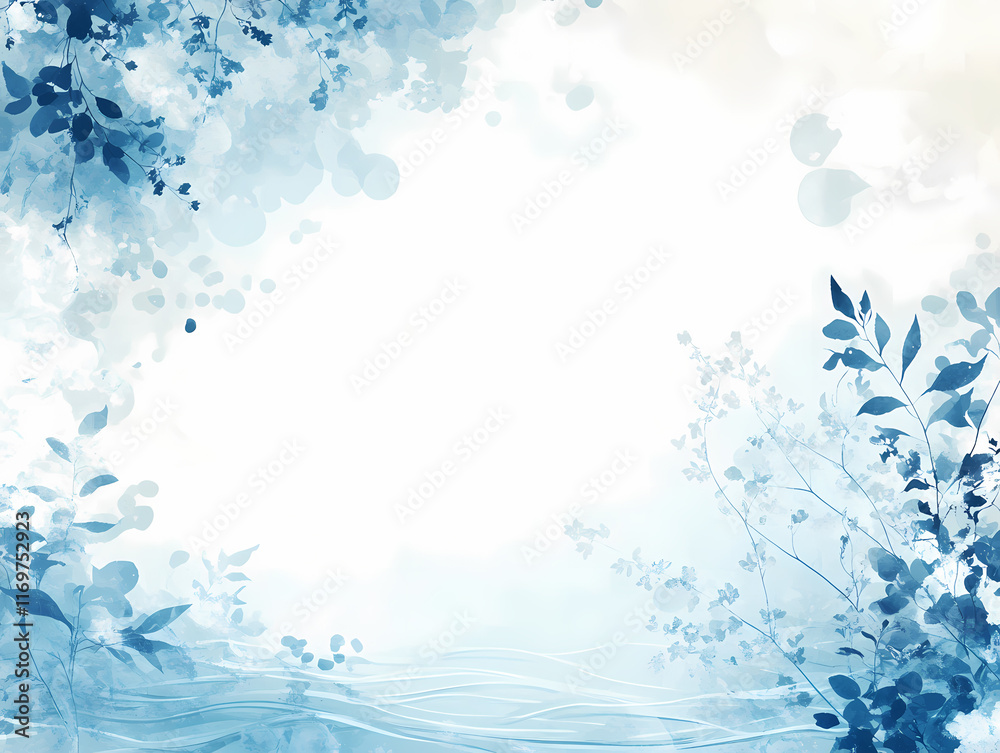 Serene watercolor painting of delicate blue leaves and branches, creating a tranquil and dreamy atmosphere. Perfect for backgrounds or design projects. Serene watercolor painting of delicate blue leaves and branches, creating a tranquil and dreamy atmosphere. Perfect for backgrounds or design projects.