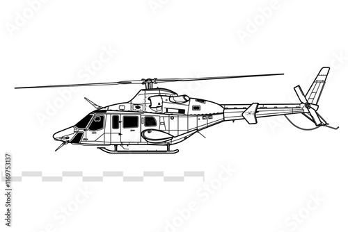 Bell 430. Vector drawing of medium utility helicopter. Side view. Image for illustration and infographics.