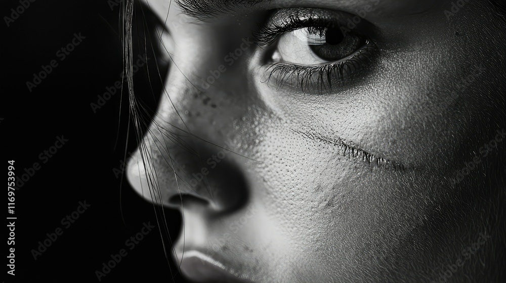 Naklejka premium Close-Up Portrait of a Young Woman with a Distinctive Scar