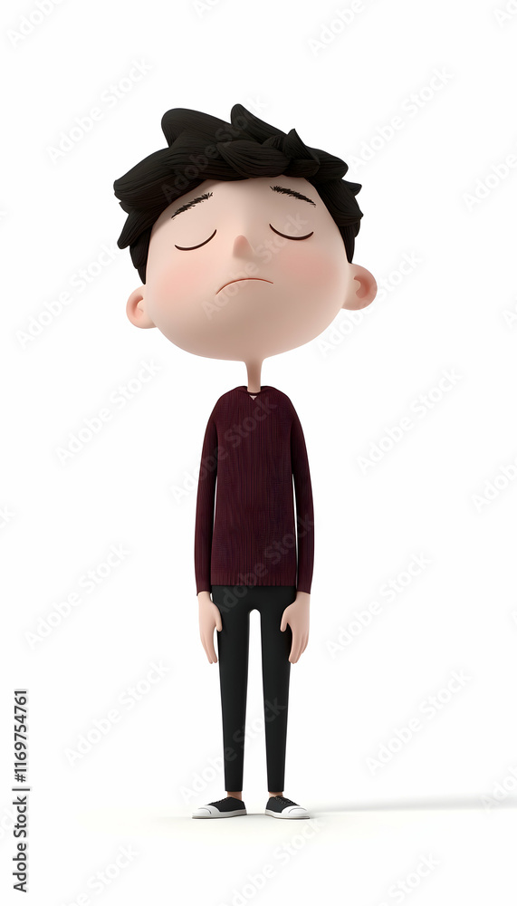 Tired and drowsy animated figure, eyes closed, 3D cartoon on white background Tired and drowsy animated figure, eyes closed, 3D cartoon on white background
