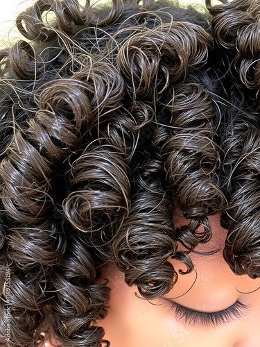 Close-up view of curls before honey-based deep conditioning: unruly and dull, transforming into smooth, shiny, well-defined curls post-treatment photo