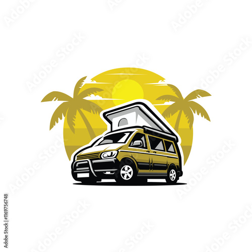 Premium Campervan Motorhome RV Caravan Vector Art Illustration. Best for Summer Adventure Related Industry.