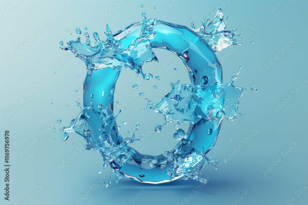 Number 0 made of water with splashing effects on a light blue background. Creative liquid typography in a 3D design. Concept for water themes, branding, and graphic design projects. Number 0 made of water with splashing effects on a light blue background. Creative liquid typography in a 3D design. Concept for water themes, branding, and graphic design projects.
