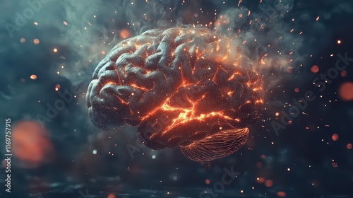 Wallpaper Mural A striking concept art of a human brain bursting with knowledge and creativity, symbolizing the explosive potential of generative AI. Torontodigital.ca