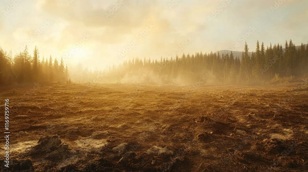 Fototapeta premium Barren Land in Forested Region Under Bright Sunlight