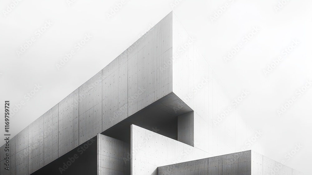 Fototapeta premium A surreal, minimalist structure with clean lines and sharp angles rises against a cloudless sky, evoking a sense of isolation and otherworldliness.