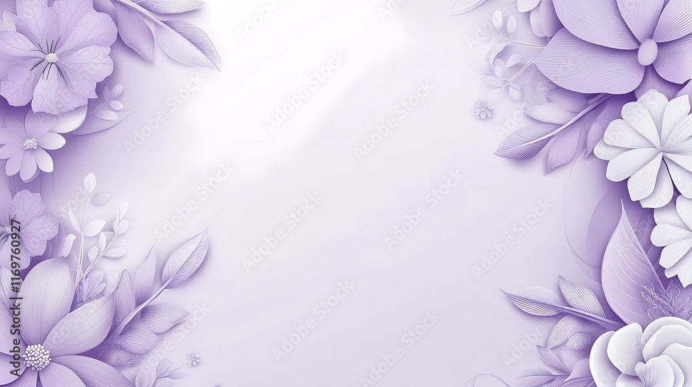 Fototapeta premium Lavender Floral Background Design Featuring Paper Flowers and Leaves