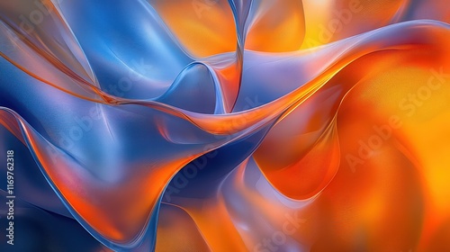 A vibrant abstract depiction of a glass wave featuring dynamic orange and blue hues, creating a visually captivating effect against the background. photo