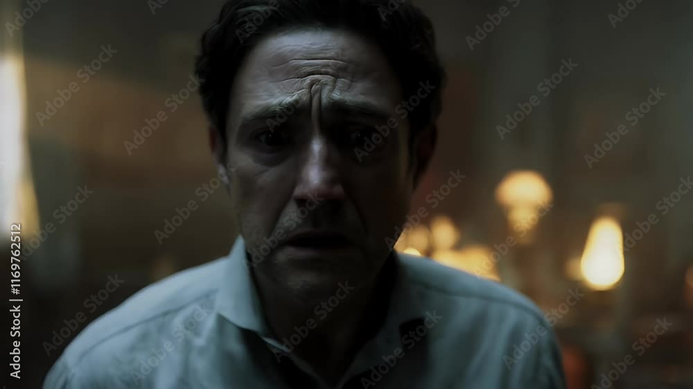 Intense emotional moment of a man in distress within a dark room Intense emotional moment of a man in distress within a dark room