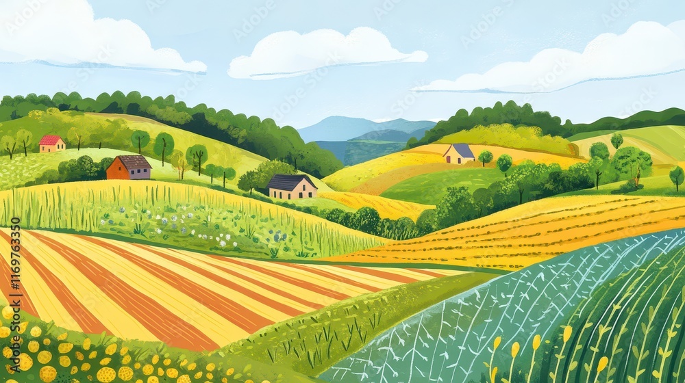 Fototapeta premium A vibrant farming scene depicting an agricultural field that emphasizes food security and ecosystem resilience in modern ecology.