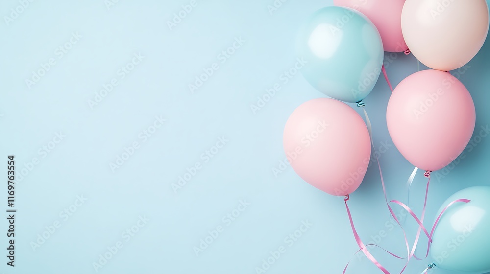 Pastel Balloons Float Against A Light Blue Background Pastel Balloons Float Against A Light Blue Background