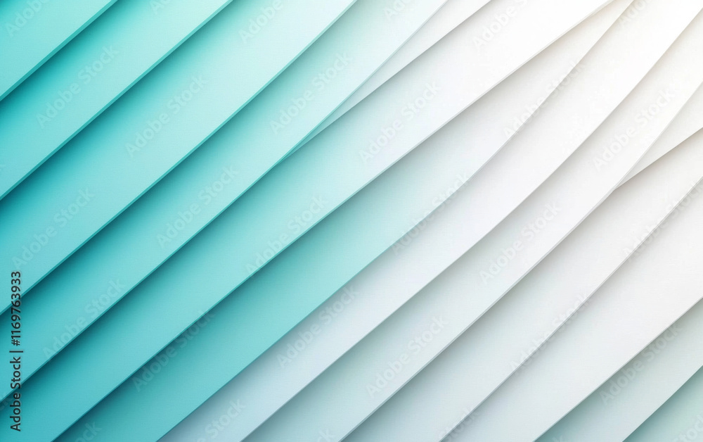 Fototapeta premium Cool aquamarine and light grayish white abstract pattern background. Geometric shape. Line stripe angle facet triangle fold. Color gradient. Noise grain. Business, tech. Design. Minimal.