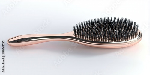 A sleek hairbrush with a polished rose gold handle and densely packed bristles, perfect for detangling and styling hair.