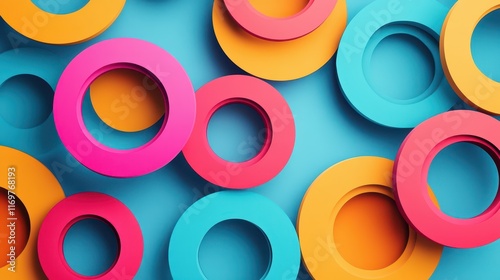 An abstract background design featuring bright-colored circular rings arranged in a minimalistic pattern. photo