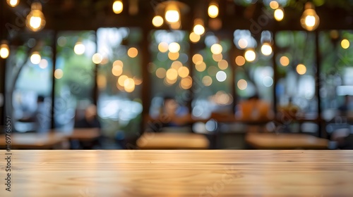 Wallpaper Mural Wooden Tabletop with Blurred Cafe Background Torontodigital.ca