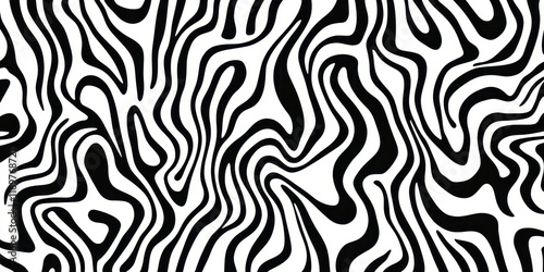 Wallpaper Mural Abstract pattern, black and white stripes, organic curves, zebra-like texture, psychedelic swirls, optical illusion, fluid lines, wavy contours, hypnotic design, high contrast, seamless repeating patt Torontodigital.ca