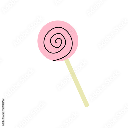 Bright pink lollipop with a spiral design resting on a light stick