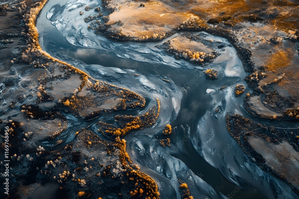 Fototapeta premium Aerial View of a Winding River