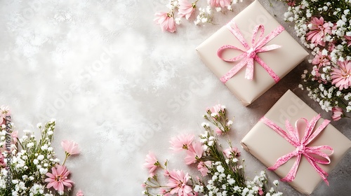 Elegant Gifts Adorned With Pink Flowers And Ribbons