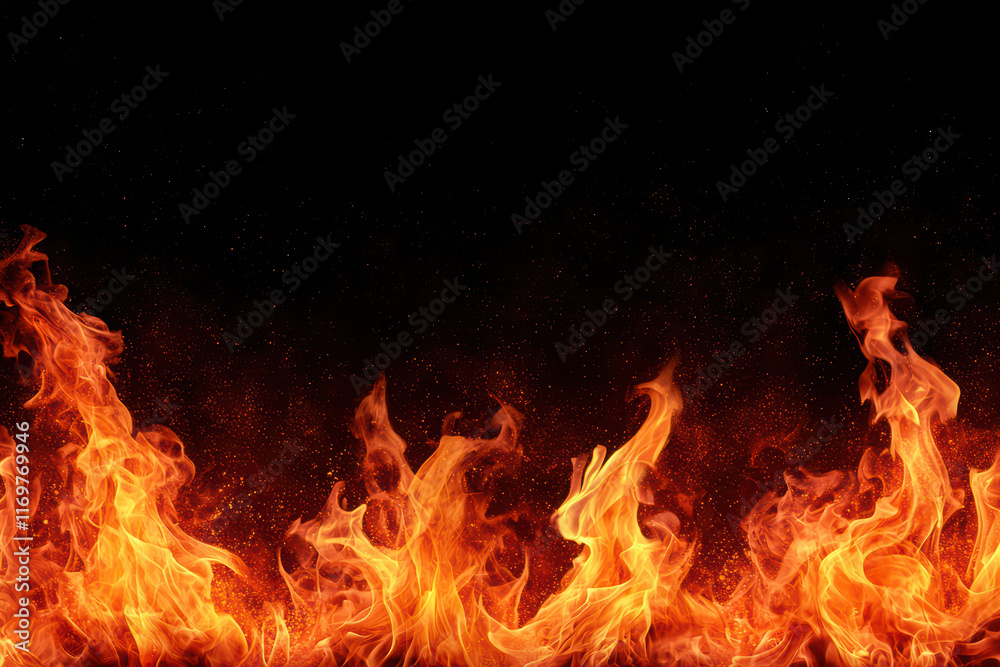 Vivid flames dancing against dark background, igniting passion Vivid flames dancing against dark background, igniting passion