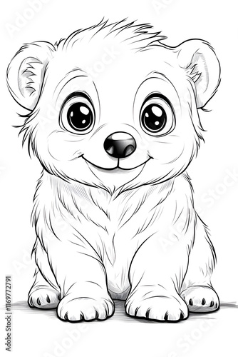 Cute Cartoon Baby Polar Bear Illustration: Adorable Character Design for Children and Animation drawing and coloring page for printable